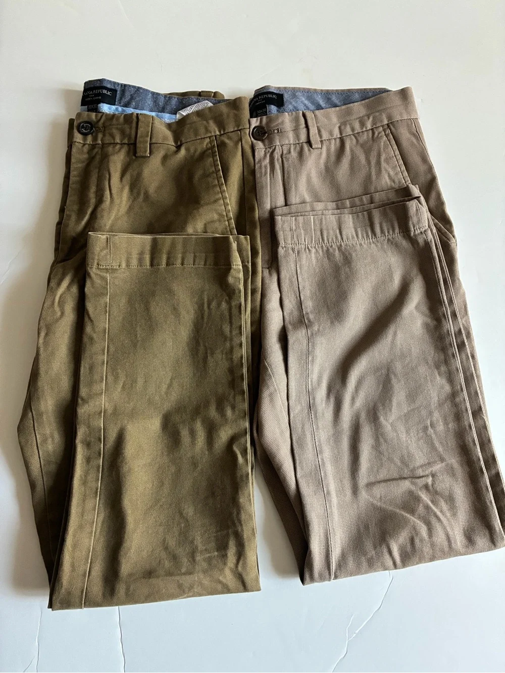 2 Banana Republic Men's Chinos in dark khaki and Light Khaki